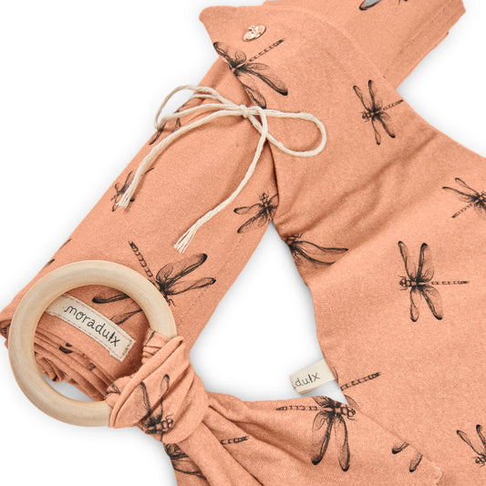 Pack Bandana, Manta y Mordedor con libélulas.  Algodón orgánico y diseño local